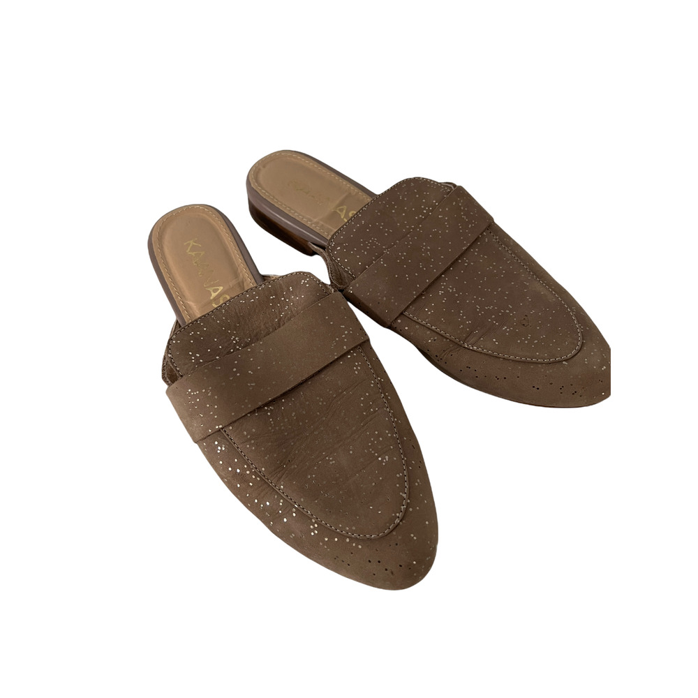KAANAS Womens Shoes Almond Toe Slip-On Flats Mules Tan Sparkle Size 8